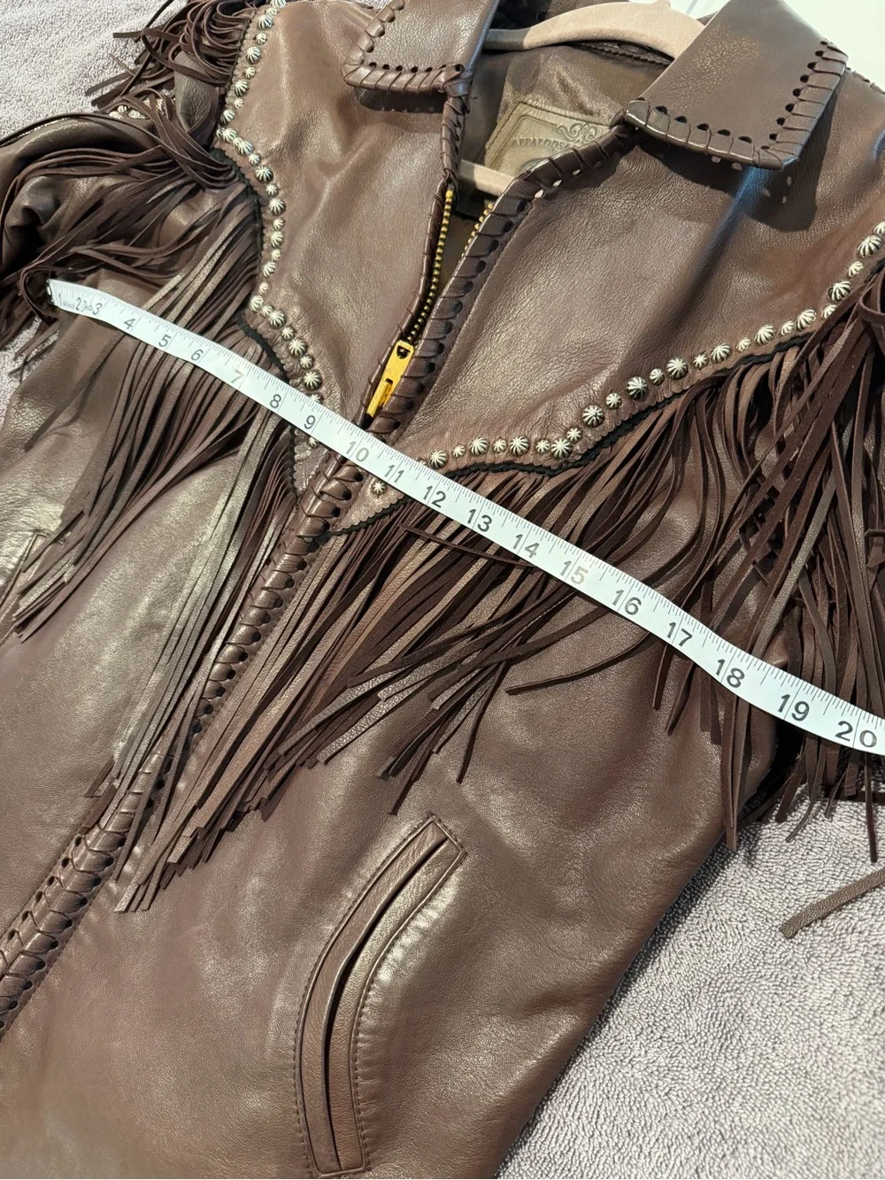 Appaloosa Trading Co 100% Leather Fringe Western Jacket Brown Concho woman large